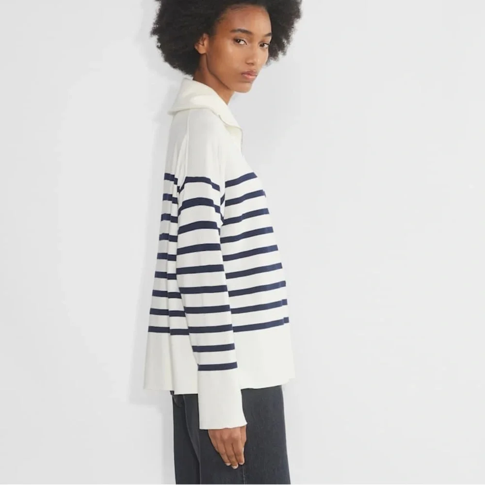 Aritzia Babaton Overseas Sweater Striped Navy and White Size XL 100% Merino Wool - Picture 13 of 14